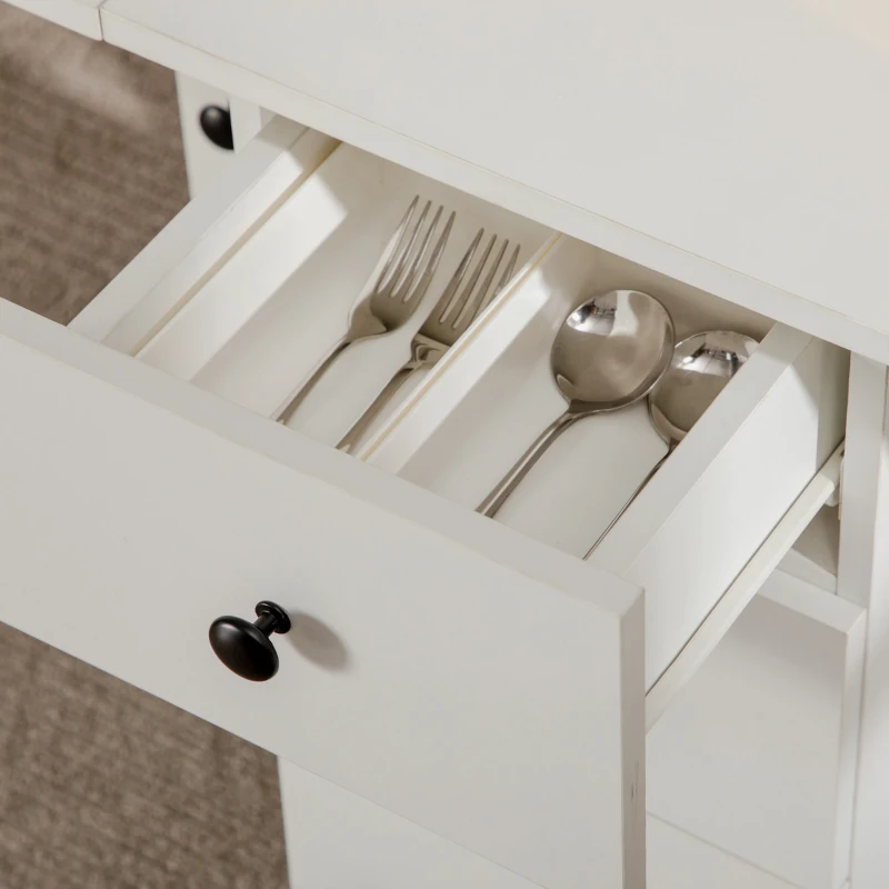 HOMCOM Tavolo a Ribalta per 6 Persone max con 2 Cassetti, Armadietto e Ripiano, in Truciolato, 120x60x76.5 cm, Bianco