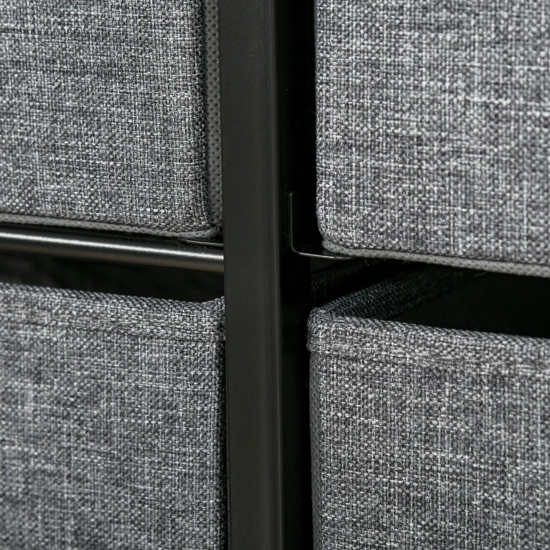 HOMCOM Kommode 7 Schubladen Aufbewahrungsmöbel Stoffschubladen Faltbarer - schwarzes Stahlgestell - 80L x 29B x 78,5H cm, Schwarz und Grau