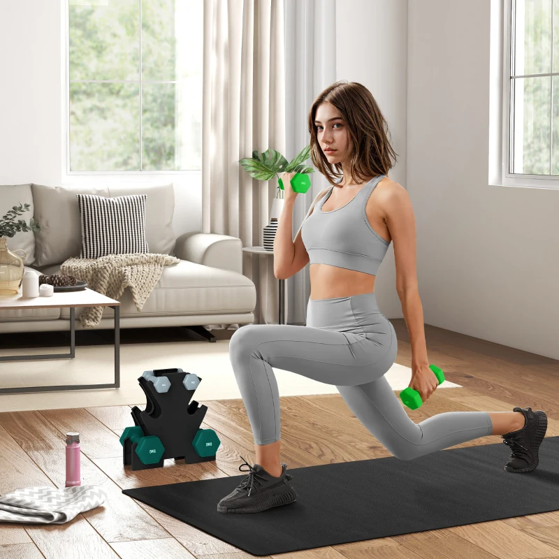 SPORTNOW Ensemble d'haltères avec support de rangement, ensemble de 6 haltères pour entraînement fitness, 2 x 1kg, 2 x 3kg, 2 x 5kg