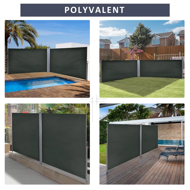 Outsunny Doppelter seitlicher ausziehbarer Sichtschutz Windschutz Paravent 6L x 1,80H m UV-beständig Grau
