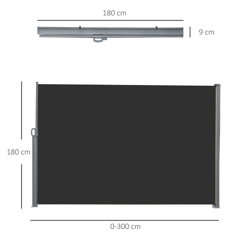 Outsunny Doppelter seitlicher ausziehbarer Sichtschutz Paravent dim. 6L x 1,80H m Polyester Anti-UV Grau und Schwarz