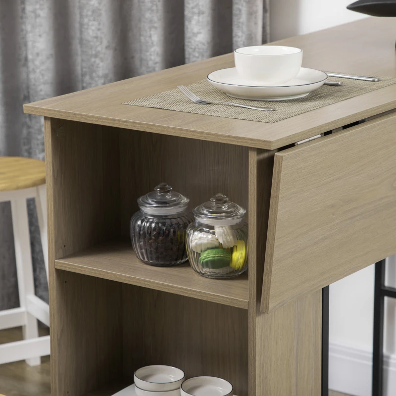 HOMCOM Zentrale Insel Bar-Tisch mit klappbarer Seitenplatte und 3 Regalen 120 x 76 x 91,4 cm Hellgrau