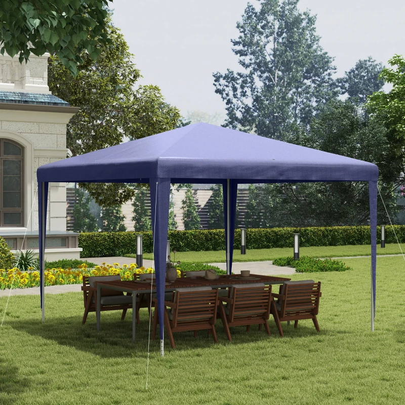 Outsunny Pavillon 3 x 3 m Gartenbarnum aus epoxidbeschichtetem Metall und PE-Hochdichtebeschichtung in Blau