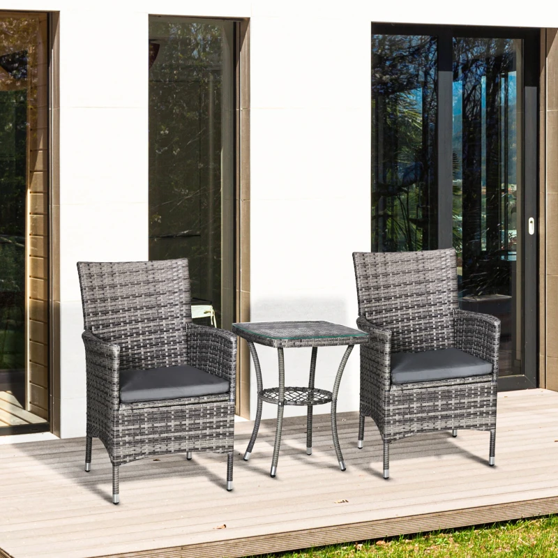 Outsunny Ensemble de Meubles de Balcon pour 2 Personnes Salon de Jardin en Polyrotin Gris Foncé