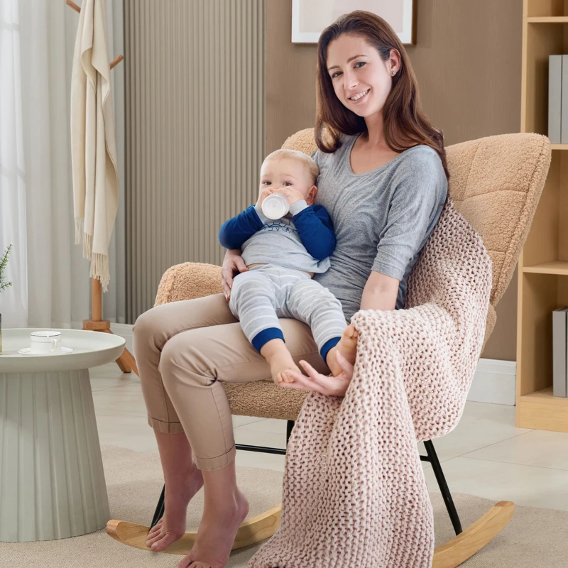 HOMCOM Schommelstoel in Retro-Design, Massief Hout, Stoel, Relaxstoel, 92 cm x 71 cm x 101 cm, Bruin