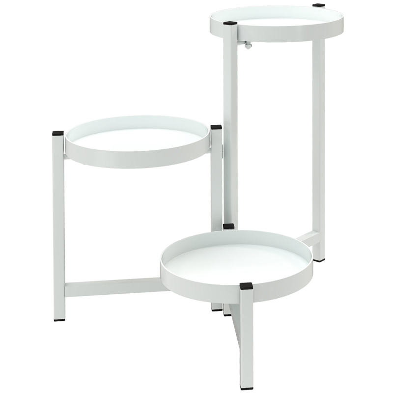 Outsunny Suporte para Plantas Dobrável de Metal com 3 Prateleiras Redondas Suporte para Vasos de Plantas para Interior e Exterior 40x40x42 cm Branco