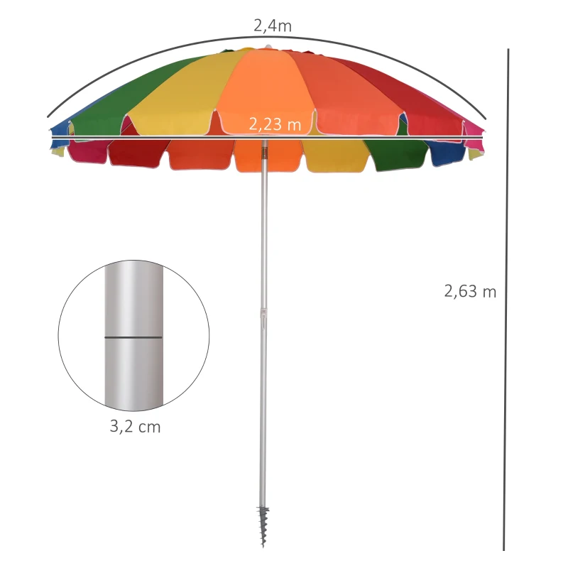 Outsunny Strand Sonnenschirm neigbarer runder Ø 223 cm hochdichter UV-beständiger Polyesterstoff demontierbarer Aluminiummast inkl. Tragetasche Multicolor