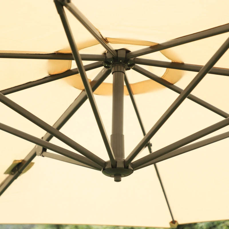 Outsunny Freischwebender drehbarer Sonnenschirm Octogonal neigbar 360° mit Kreuzfuß 8 Streben Kurbel inklusive Aluminiumrahmen