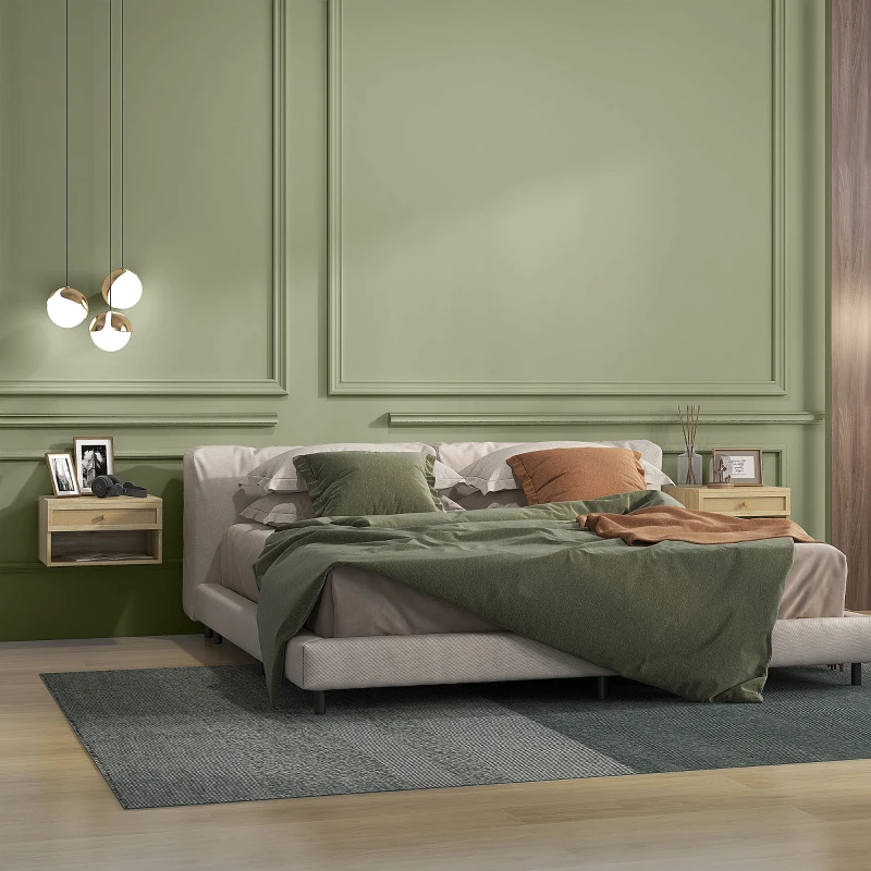 HOMCOM Set von 2 bohemischen Wandnachttischen mit ausziehbarer Schublade, Fach, Regal - Holz Maße 40L x 34B x 23H cm