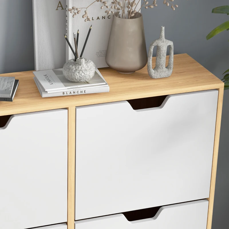 HOMCOM Schuhschrank 4 Klappen 16 Paare mit verstellbarem Regal massiven Kieferfüßen 95 x 26 x 95 cm Natur