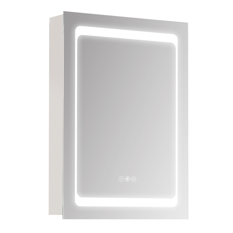 kleankin Wandmontierter Spiegelschrank mit LED-Beleuchtung fürs Badezimmer - 2-in-1-Möbel - 3 Regale - 50B x 12,5T x 70H cm