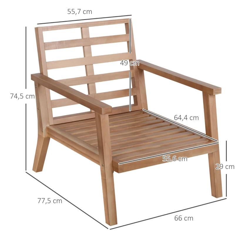 Outsunny Lot de 2 chaises de jardin avec coussins Ensemble de fauteuils de jardin en bois de peuplier Mobilier de jardin Chaise en bois Chaise de balcon Chaise de terrasse Marron+Beige 66 x 77,5 x 74,5 cm
