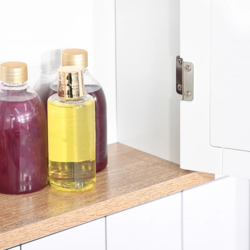 kleankin Wandspiegelschrank für Badezimmer 2 Ebenen mit 1 verstellbaren Regal und 2 Holztüren- Abm. 56B x 14T x 46H cm