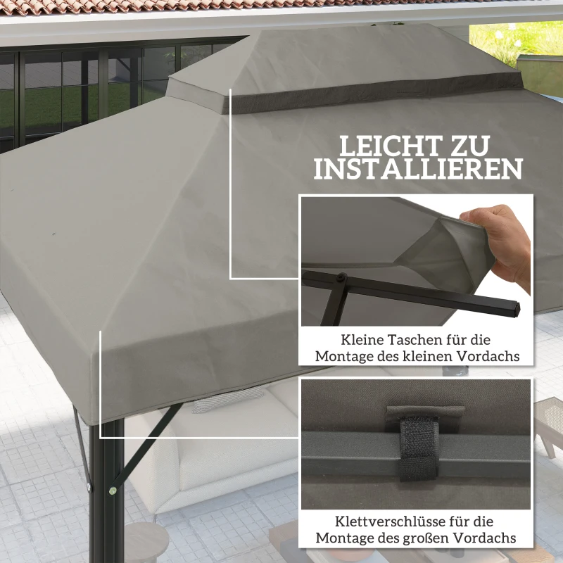 Outsunny Zastępcza plandeka do pawilonu, 3 x 4 m, z otworami odprowadzającymi wodę, poliester, ochrona przed słońcem, UPF30+, jasnoszary