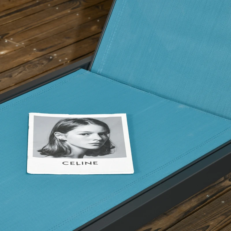 Outsunny Sonnenliege-Sonnendeck aus Aluminium und Textilene mit Rollen und Kopfkissen, mehrfach verstellbare Rückenlehne, Blau