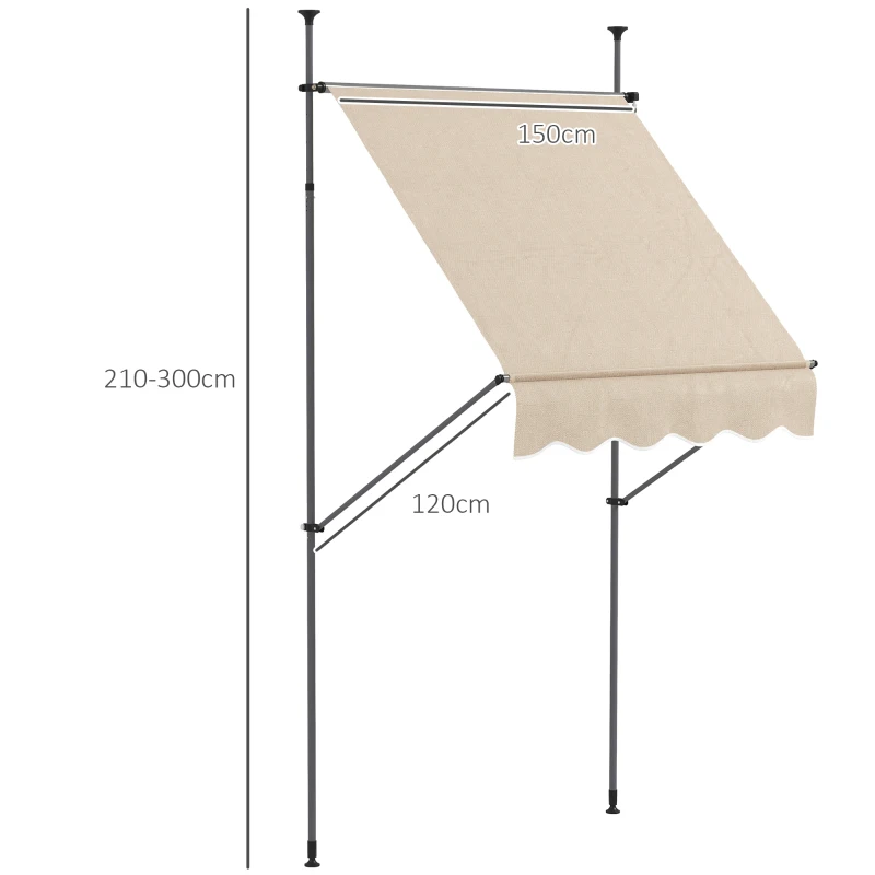 Outsunny Freistehender manueller einziehbarer Markisenstore 1,5L x 1,2B x 2,1-3H m verstellbare Neigung Metall Aluminium Polyester Sand