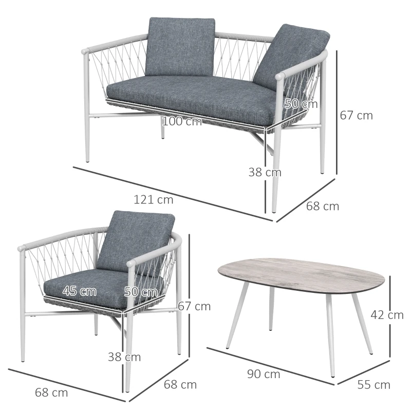 Outsunny Ensemble de meubles de jardin 4 pièces avec fonction à bascule, coussins de siège, rotin synthétique, structure métallique, Gris