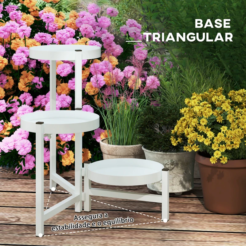 Outsunny Suporte para Plantas Dobrável de Metal com 3 Prateleiras Redondas Suporte para Vasos de Plantas para Interior e Exterior 40x40x42 cm Branco