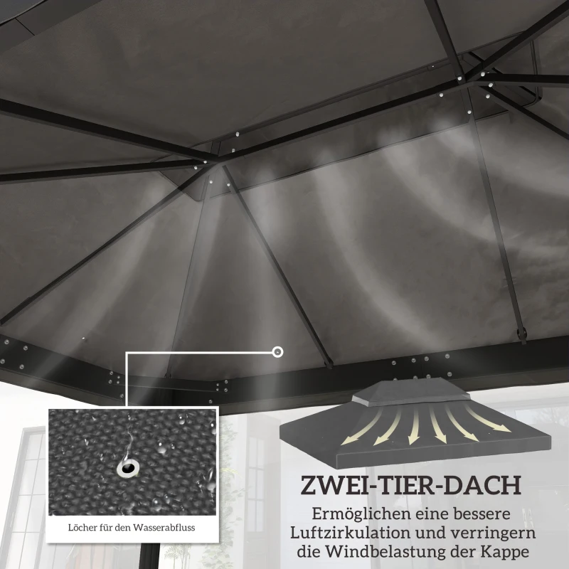 Outsunny Paviljoen vervangingsdak, 3 x 4 m, vervangingshoes met waterafvoeropeningen, Polyester, Zonbescherming, UPF30+, Donkergrijs