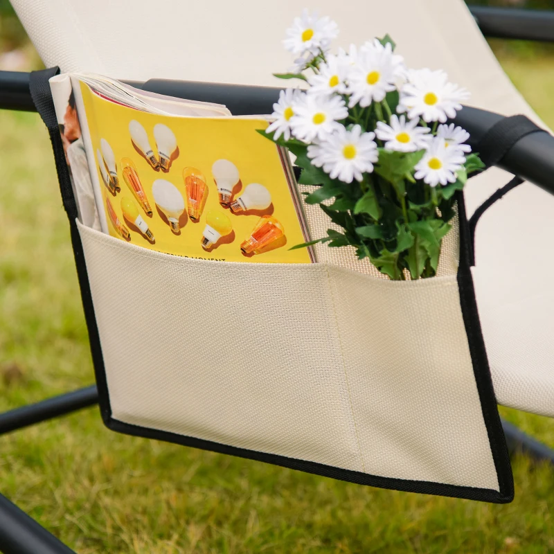Outsunny Chaise à Bascule Transat de Jardin Fauteuil à Bascule Métal Maille Beige 150 x 62 x 88 cm