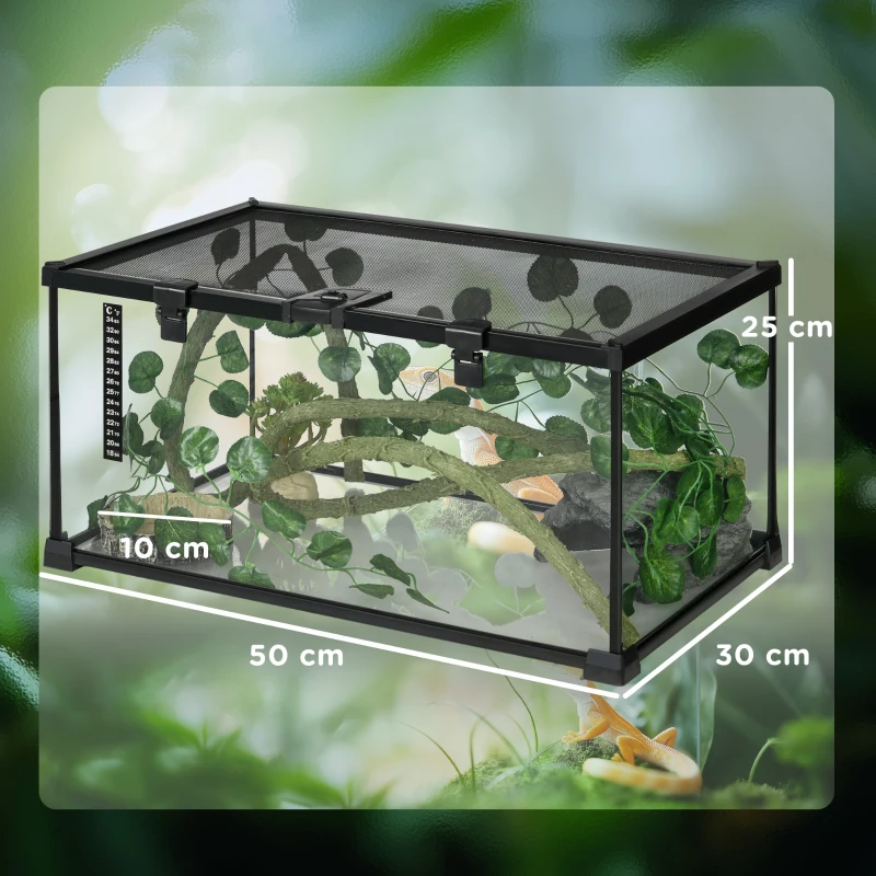 PawHut Reptilienbox Terrarium transparenter Deckel Schiebegitter Schwarz