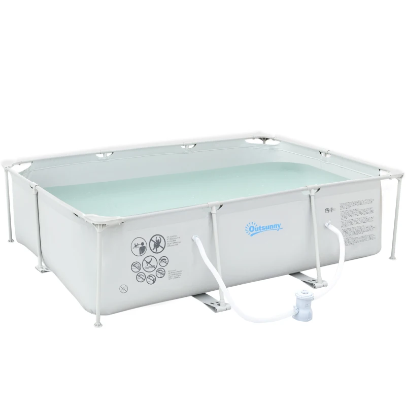 Outsunny Rechteckiger Stahlrohr-Rahmen oberirdischer Pool mit Filter 292L x 190B x 75H cm Grau