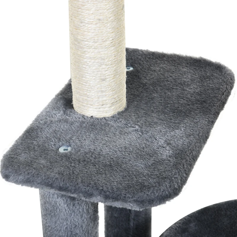 PawHut Cat Multi-Activity Tree Tower w/ Perch House Scratching Post Platform Play Ball Plush Covering Play Rest Relax Grey White