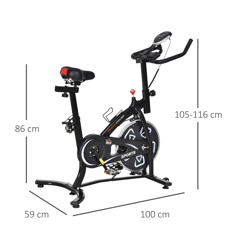 HOMCOM Heimfahrrad Fitnessfahrrad Indoor-Fahrrad mit LCD-Multifunktionsdisplay Heimtrainer verstellbarer Sitz und Lenker Stahl Schwarz