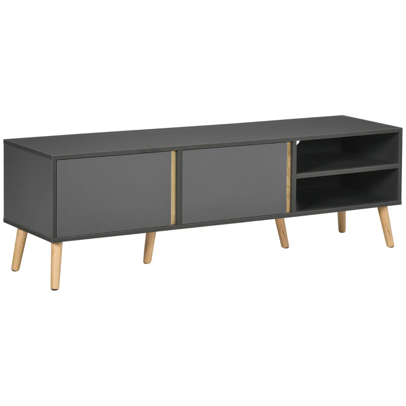 HOMCOM TV-Möbel für Fernseher bis zu 55 Zoll im skandinavischen Design mit 2 Türen 2 Nischen und Kabeldurchführungen 150 x 35 x 45 cm Dunkelgrau