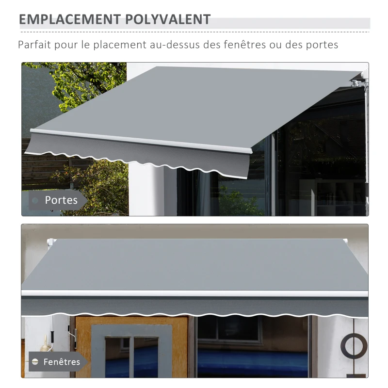 Outsunny Manuell einziehbare Markise Winkelverstellbar Aluminium Polyester wasserdicht 3L x 2,5B m Grau