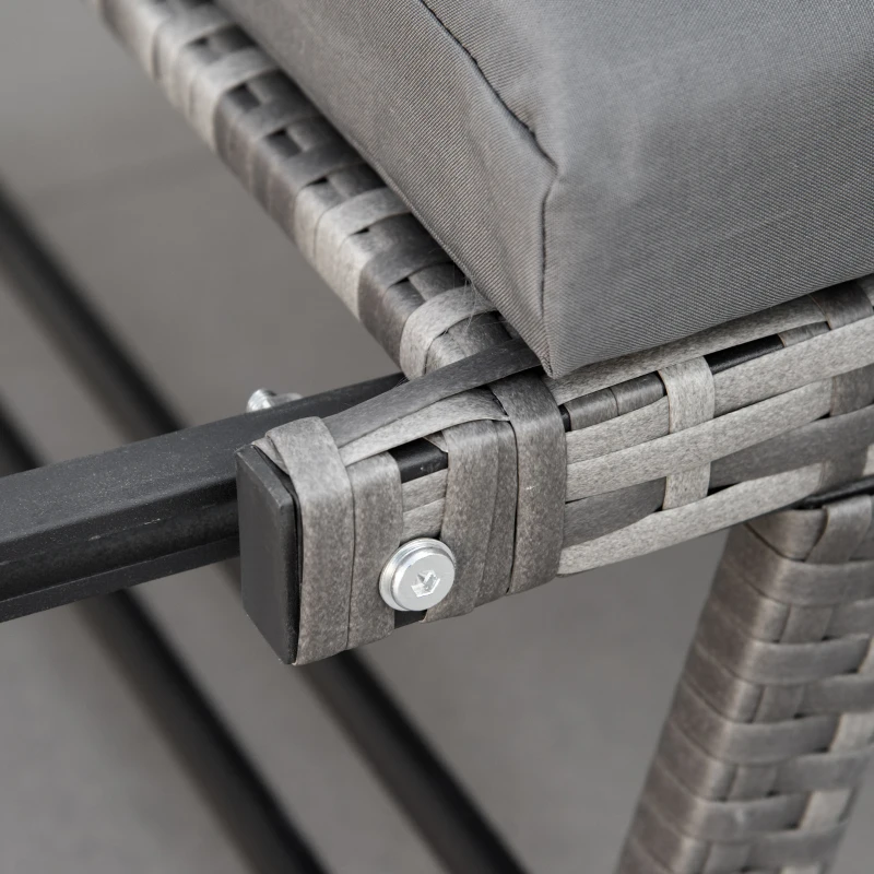 Outsunny Canapé de Jardin 2 Places en Rotin Mobilier de Jardin Sofa de Salon Banquette de Jardin Lit de Jardin Pliable Accoudoirs en Acier Gris 129 x 63 x 67 cm