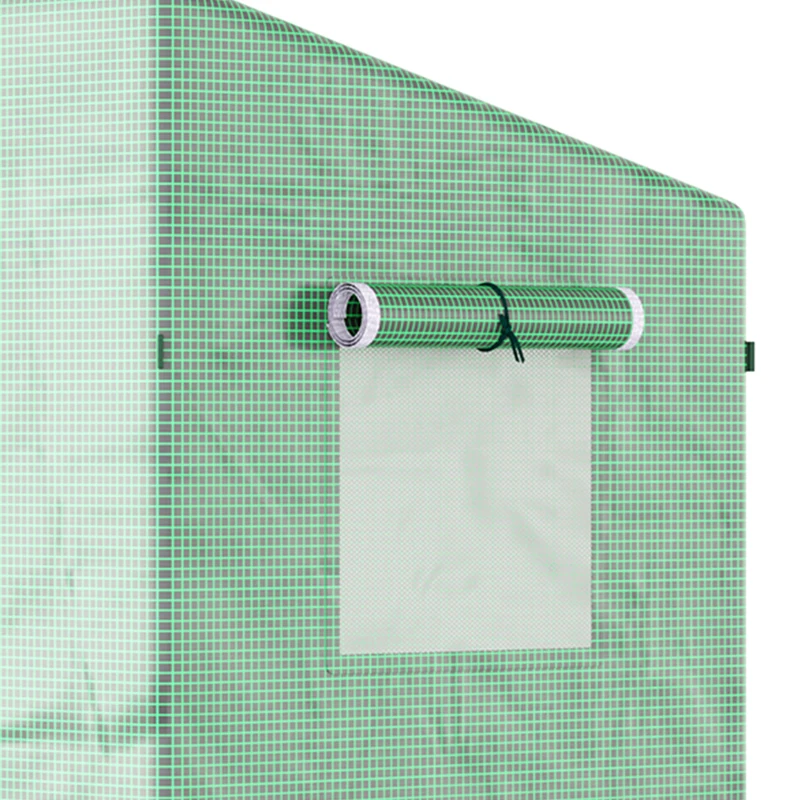 Outsunny Small Walk-in Garden Greenhouse with Steel Frame, Large Roll-up Door and Windows, 200Lx76Wx168Hcm, Green