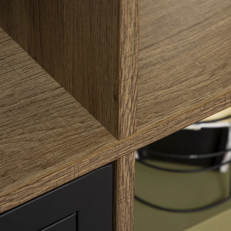 HOMCOM Industrielles Design-Bücherregal - Aufbewahrungsmöbel 3 Fächer 3 Schränke - Holzoptik mit schwarzen Metalltüren