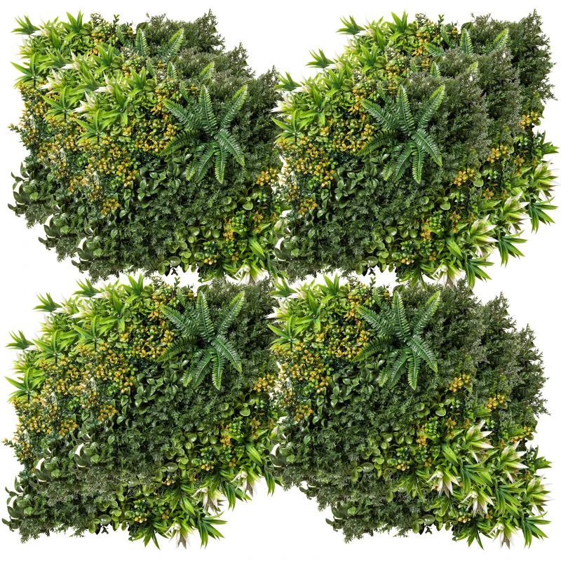 Outsunny 12 Pièces Haie Artificielle Mur Végétal 50x50 cm Protection UV Brise-vue Design Multi-feuilles Plante Artificielle pour Décoration de Jardin Extérieur