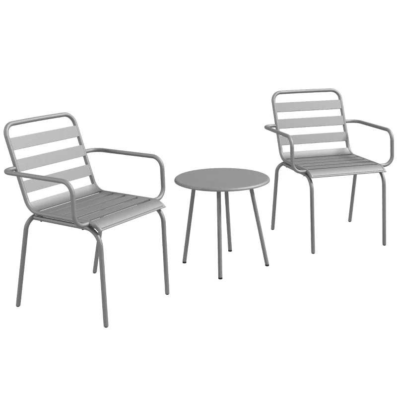 Outsunny Ensemble de bistro 3 pièces Ensemble de bistro en balcon de 2 chaises, pliable, design moderne, 51 x 58 x 78 cm, Gris clair