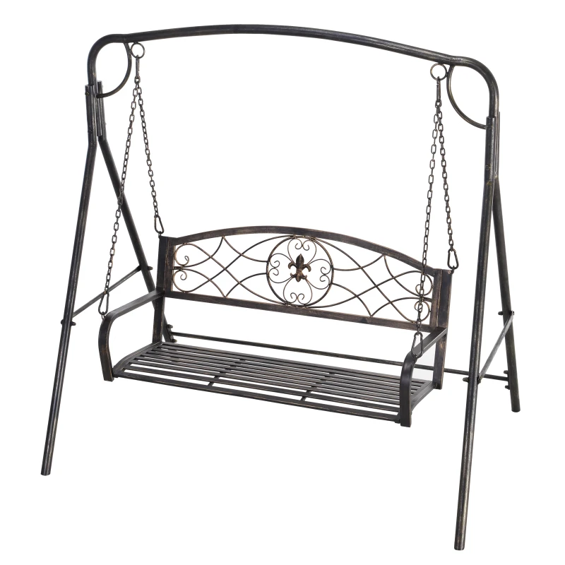 Outsunny Balancelle de Jardin Banc à Bascule pour le Jardin Balancelle Extérieure, Design Vintage, Finition en Laiton, 167 cm x123 cm x 175cm