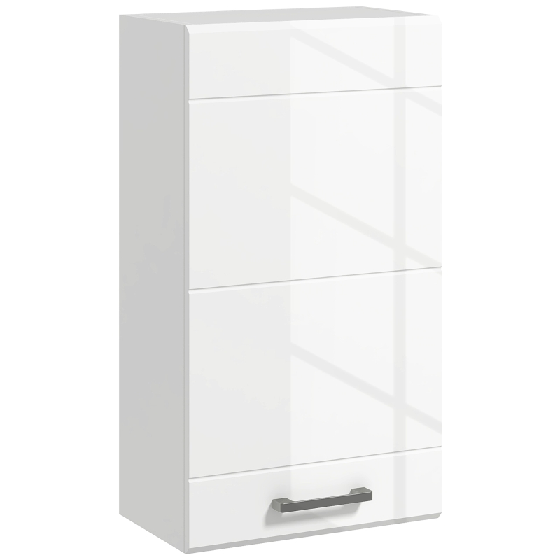kleankin Hängender Badezimmerschrank 1 Tür mit höhenverstellbarem Regal in 3 Ebenen 37 x 22,5 x 70 cm Hochglanz Weiß