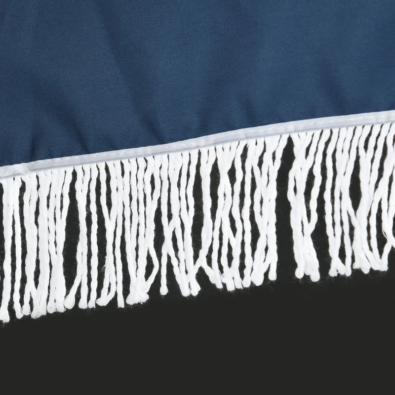 Outsunny Runder neigbarer Sonnenschirm Ø 213 cm mit Fransen Polyester hoher Dichte UV-beständig abnehmbarer Mast, Vintage Blau und Beige