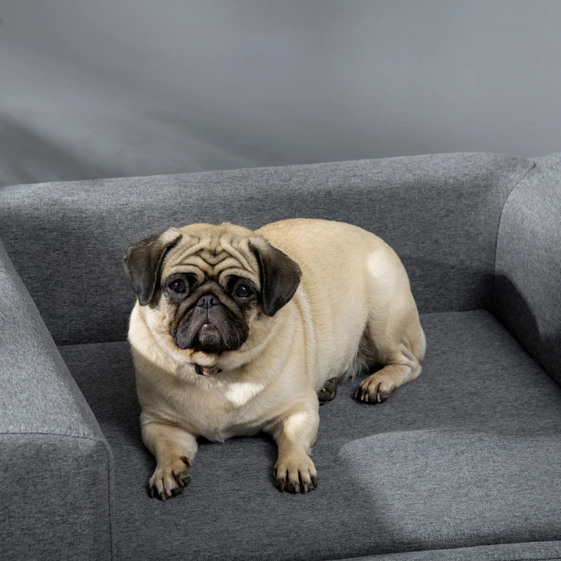 PawHut Hundesofa Katzensofa skandinavisches Design flauschiges Kissen Massivholzbeine 87 x 61 x 36 cm Polyester Grau