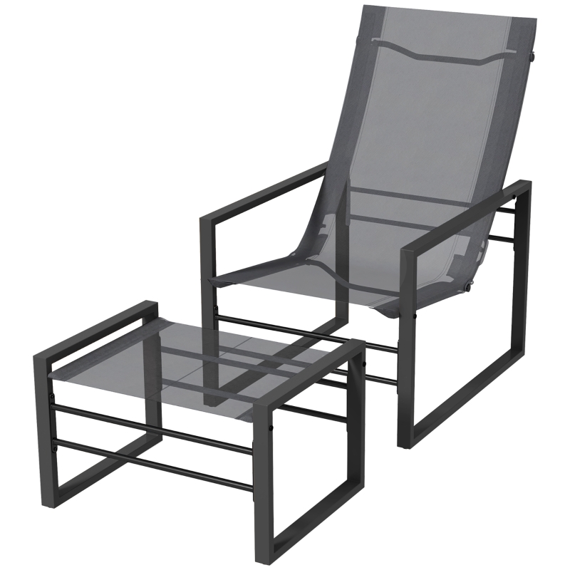 Outsunny Garten Relaxsessel mit Fußstütze, Liegestuhl, Metallstruktur und luftdurchlässigem Mesh-Gewebe