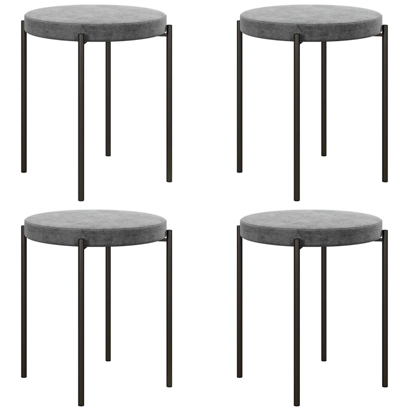 HOMCOM Ensemble de 4 tabourets de cuisine, empilables, style velours, jusqu'à 100 kg, cadre en acier, 41,5 x 41,5 x 46 cm, Gris foncé