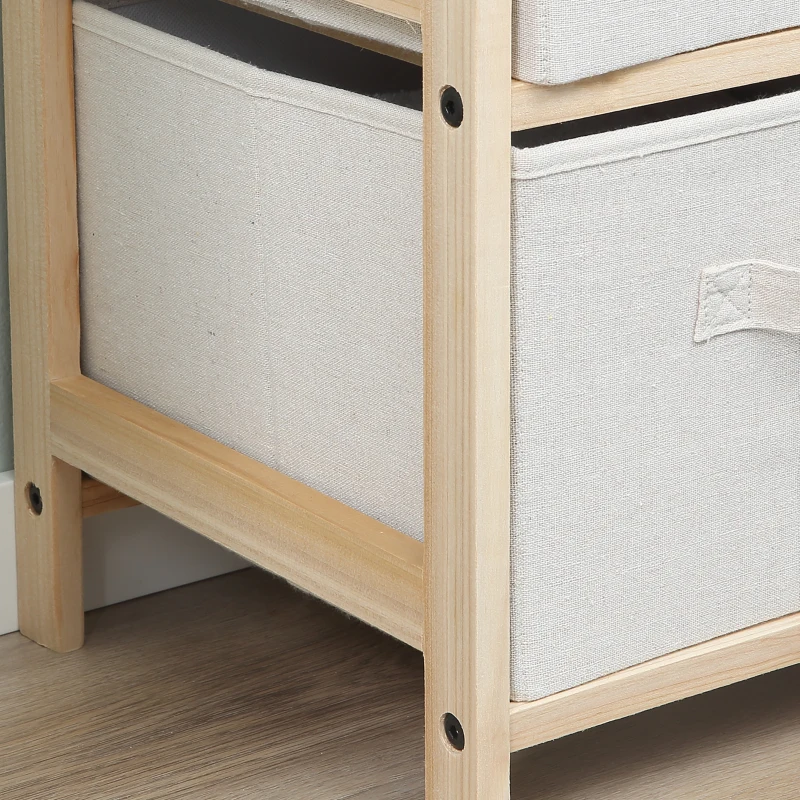 HOMCOM Aufbewahrungskommode aus Stoff mit 4 klappbaren Leinenschubladen, elegantem Stil für Schlafzimmer, Büro, Wohnzimmer, 59 x 28 x 50 cm, Naturholz, Beige