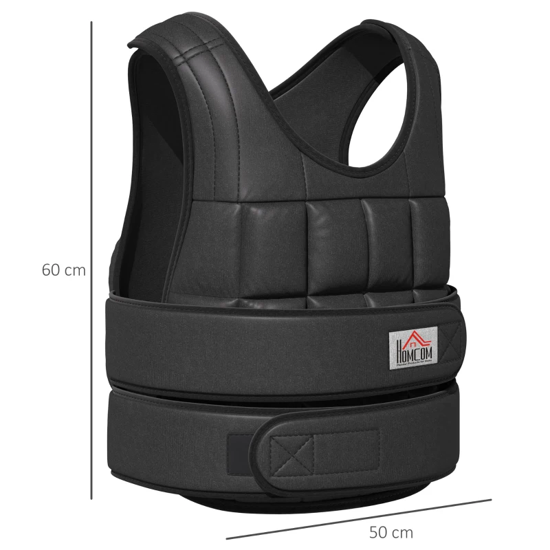 HOMCOM 30 kg Gilet de Poids Gilet d'Entraînement avec 35 Sacs de Poids Réglable Entraînement de Force Fitness Oxford Métal Noir 60 x 50 cm