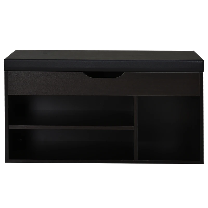 HOMCOM Scarpiera Salvaspazio da Ingresso Imbottita, Mobile da Ingresso con Scarpiera, con 3 Scomparti, Seduta in Pelle PU, per Soggiorno e Corridoio, 80x30x43 cm, Nero