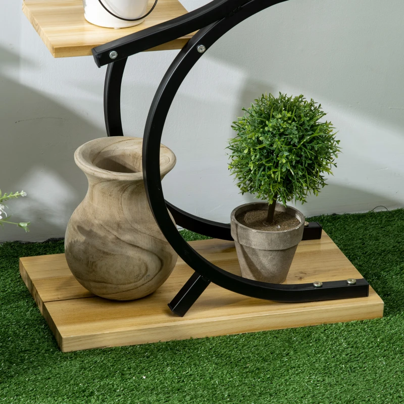 Outsunny Étagère à plantes avec 4 étagères, bois massif, résistant aux intempéries, 46 cm x 25 cm x 91 cm, Noir + Naturel