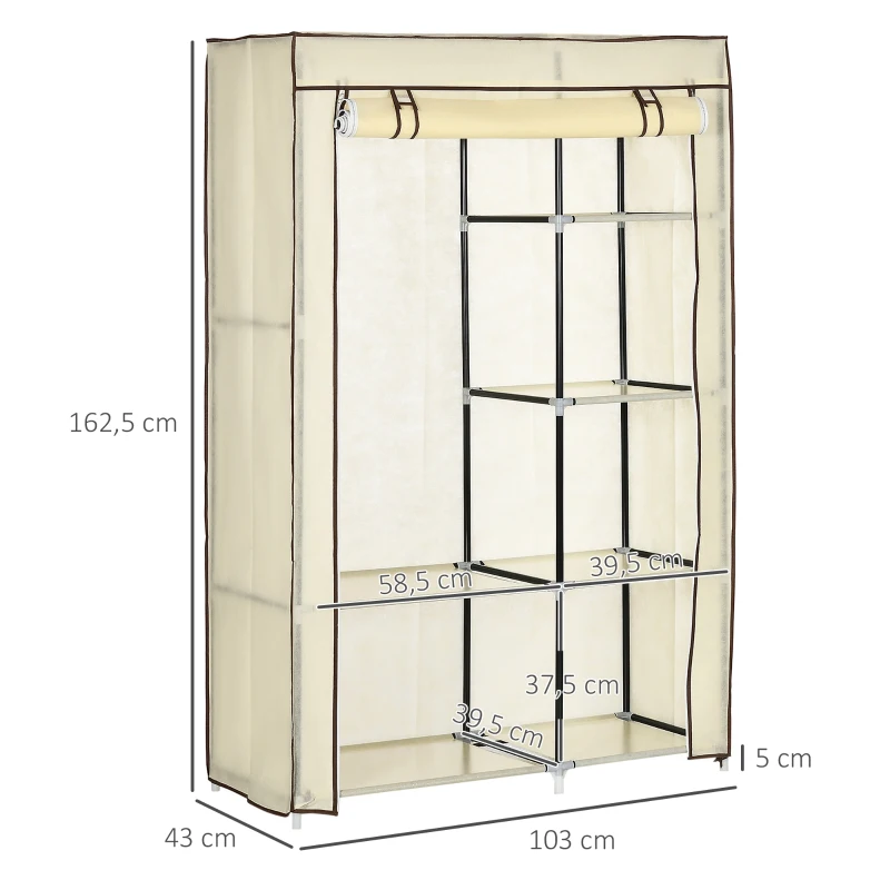 HOMCOM Placard en tissu, solution de rangement, 6 étagères, 1 tringle, Beige