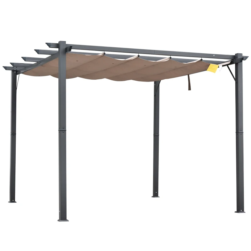Outsunny Pergola Pavillon Terrassenüberdachung avec Toit Coulissant Jardin Aluminium Gris Charbon+Marron Café 3x3x2,23 m