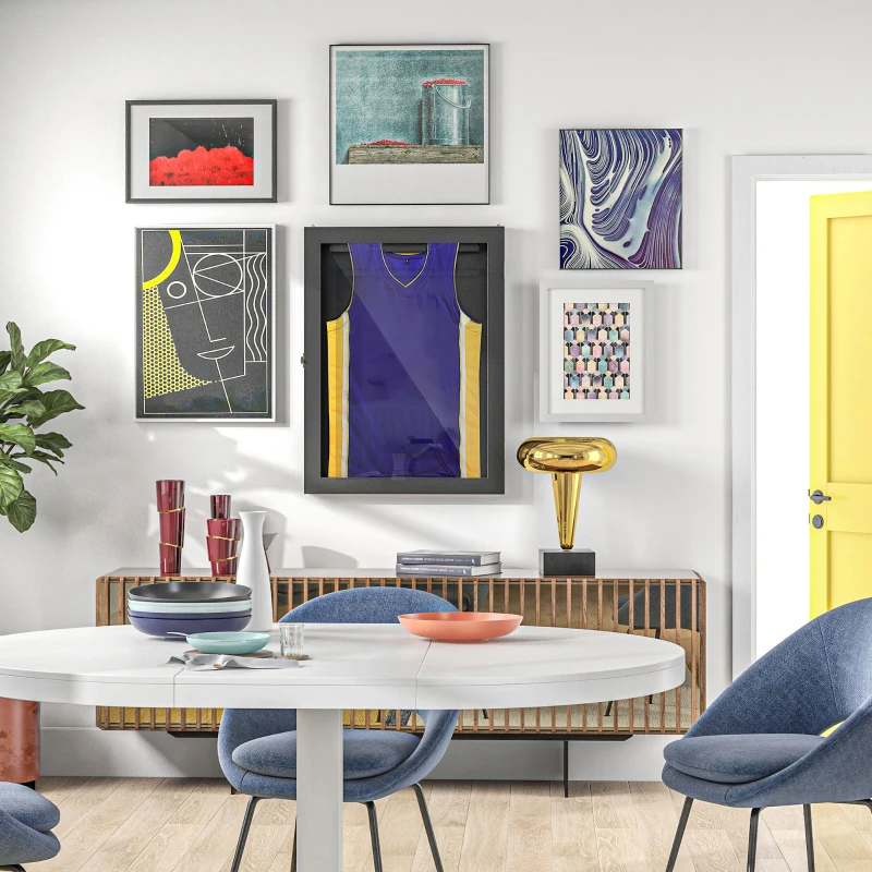 HOMCOM Frame Box T-Frame Rahmen für Trikot mit Acryltür Innenfutter aus Filz 60 x 6,5 x 80 cm Schwarz