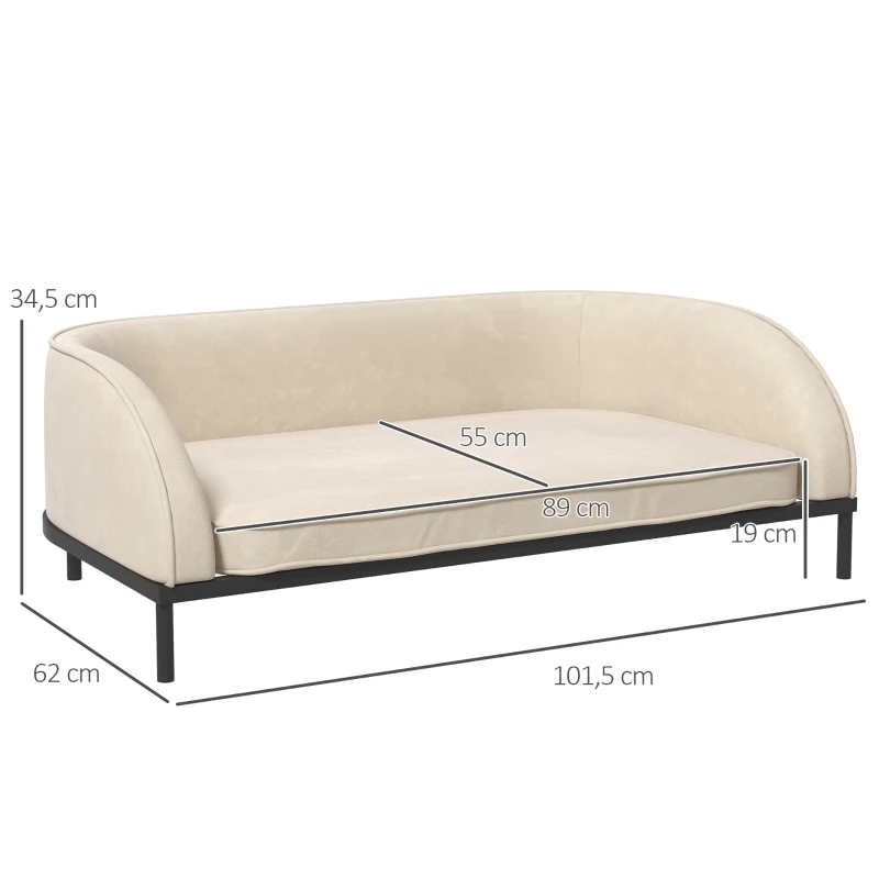 PawHut Hundesofa erhöhtes Bett abnehmbarer Kissenbezug Stahlbeine Samt 101,5 x 62 x 34,5 cm cremeweiß schwarz