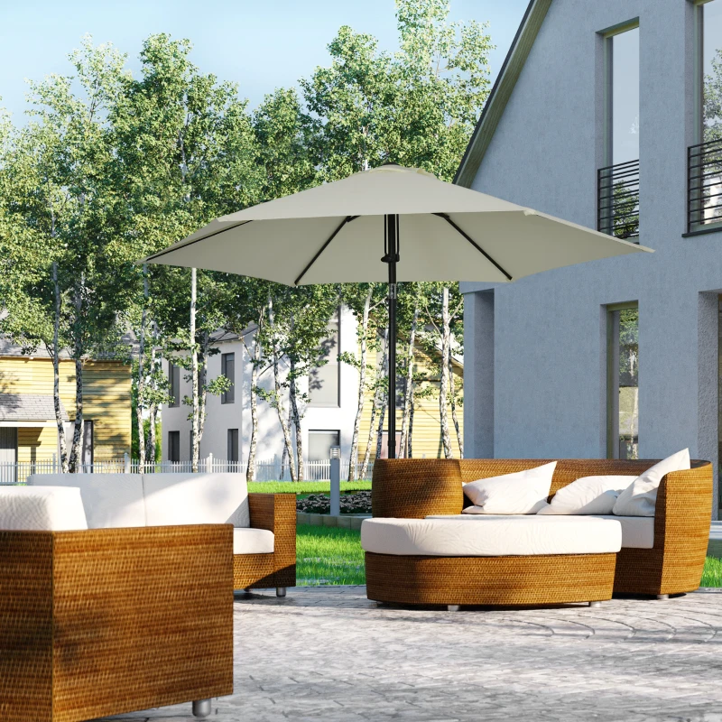 Outsunny Garten-Sonnenschirm neigbarer gerader Sonnenschirm mit manueller Drucköffnung mit Belüftung aus Metall Polyester mit hoher Dichte 180g/m² hellgrau